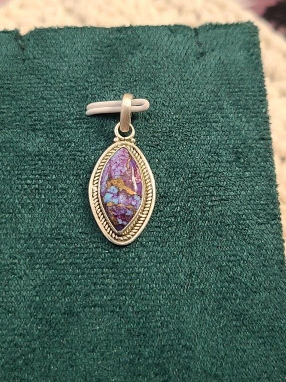 Purple Mohave Copper Turquoise Pendant 925 Sterling Silver Marquise 1.5" - Picture 3 of 4